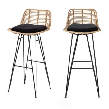 Capurgana - Lot de 2 chaises de bar design en rotin 75cm