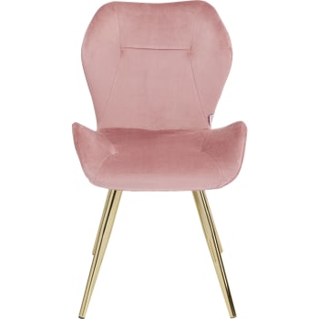 Chaise en Velours Plissé Rose - Avec Accoudoirs - Style Rétro Moderne -  Pieds en acier doré - Salle à Manger, Salon, Bureau ou Coiffeuse