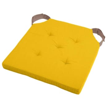 SCRATCHS - Coussin de chaise attaches scratchs jaune et taupe 38x38