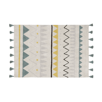 INDIEN - Tapis coton motif indien beige bleu 140x200
