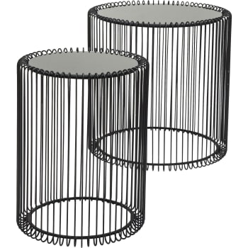 Wire - 2 tables d'appoint rondes en acier noir et verre