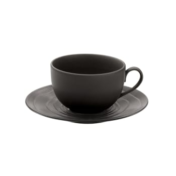 Escale nature gris - 6er Set Kaffeetasse und Untertasse aus Steingut, Grau
