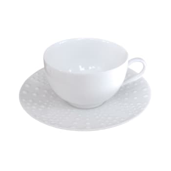 Sania brillant - Taza café con platito (x6) porcelena blanco