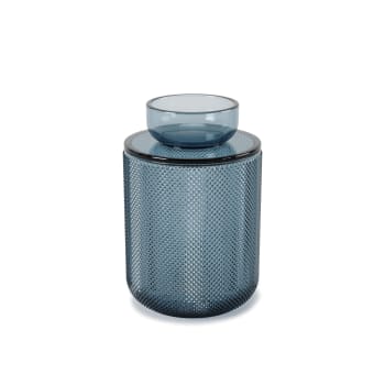 ALLIRA - Pot en verre couvercle bougeoir bleu