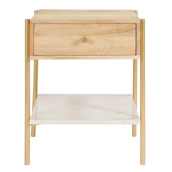 Doori - Table de chevet 1 tiroir en bois de manguier et marbre