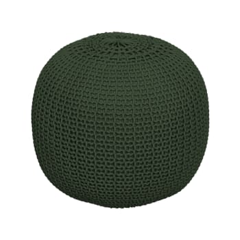 Elisa - Pouf rotondo in maglia di cotone  verde oliva D40 cm