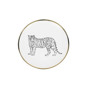 PORCELAINE DE LIMOGES - assiette à dessert porcelaine de limoges tigre 21,5 cm