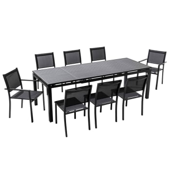 Galilée - Ensemble table de jardin extensible et 8 assises en aluminium gris