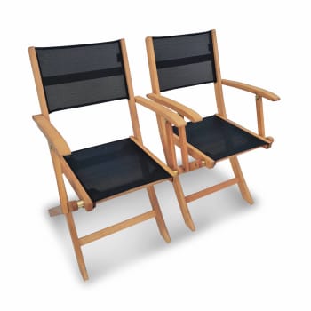 Almeria - Lot de 2 fauteuils de jardin en bois et textilène noirs