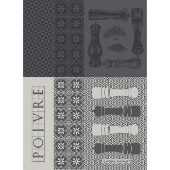Poivrieres noir - Torchon  pur coton gris 56x77