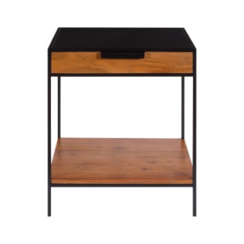 TUTOTAK Set Di 2 Tavolini Stretti E Altri - Comodini Con Cassetto In Tessuto E Scaffali Aperti. Design Moderno Per Soggiorno, Camera Da Letto. (Nero) - 3