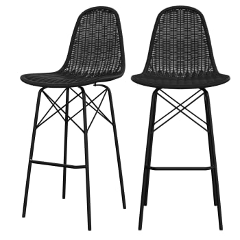Tiptur - Chaise de bar 76 cm en résine tressée noire (lot de 2)