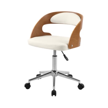 Louis - Chaise de bureau pivotante en bois et PU blanc