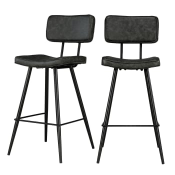 Texas - Chaise bar mi-hauteur 66 cm cuir synthétique gris / noir (x2)