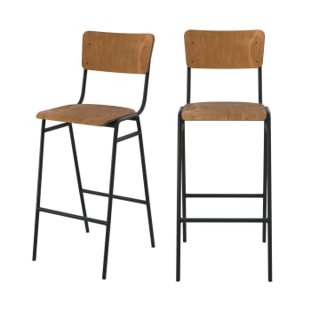 Clem - Chaise de bar 75 cm en bois (lot de 2)