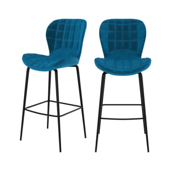 Mazzia - Chaise de bar 75 cm en velours bleu (lot de 2)