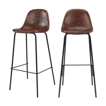 Henrik - Chaise de bar 75 cm en cuir synthétique marron (lot de 2)