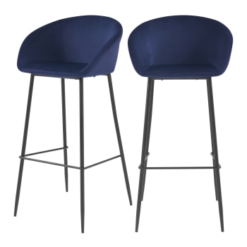 Marquise - Chaise de bar 75 cm en velours bleu (lot de 2)
