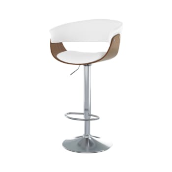Basile - Chaise de bar réglable et pivotante 59/81 cm en cuir synthétique blanc