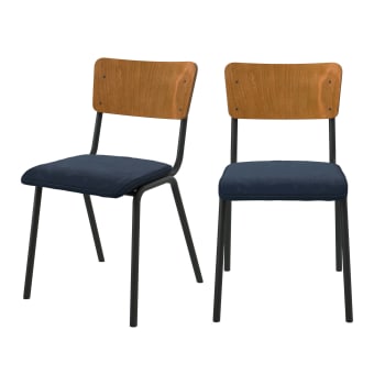 Nico - Chaise en bois foncé et velours bleu (lot de 2)
