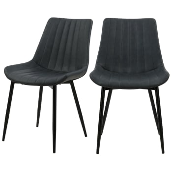 Killi - Chaise en cuir synthétique gris foncé et métal noir (x2)