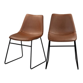 Gaspard - Chaise en cuir synthétique marron (lot de 2)