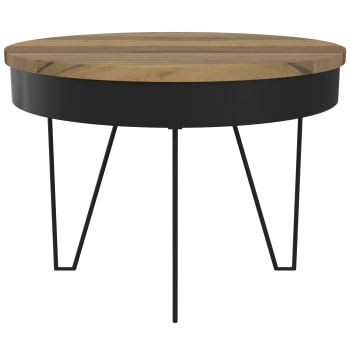 Kiara - Table basse ronde en bois d'acacia et métal noir D60 cm