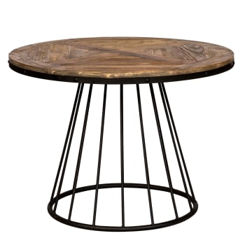 Pralus - Table ronde 5 personnes en bois de cèdre et pied en métal D110 cm