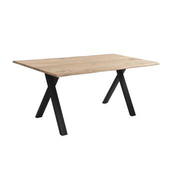 Kansas - Table rectangulaire 6 personnes en bois et pieds en métal noir 175 cm