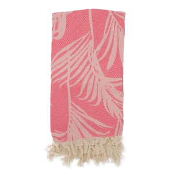 Futa de palmeras  en algodon en rosa con flecos (100 x 180 cm)