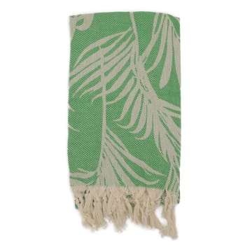 Futa de palmeras  en algodon en verde con flecos (100 x 180 cm)