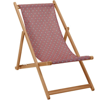 LOTUS - Klappbarer Liegestuhl aus Buchenholz Grafischer Druck Rot