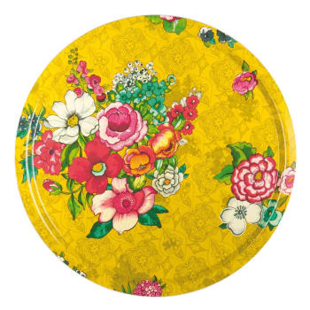 Hanami - Vassoio in legno 46 cm con stampa floreale giallo