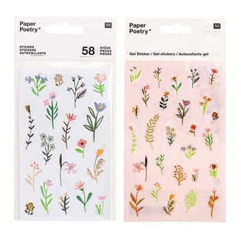 FLEURS - 2 planches de stickers gel fleurs