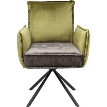 Chelsea - Chaise avec accoudoirs en velours vert/gris et acier