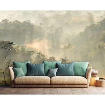 MISTY FOREST - Papier peint panoramique en papier vert kaki 384x270