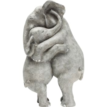 Statuette éléphants câlin en polyrésine grise H36