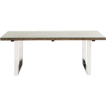 Rustico - Table à manger 8/10 personnes en bois, verre et acier L200