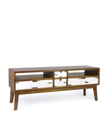 Nordic - Mueble de tv de madera marrón y cajones blancos anch. 140 cm
