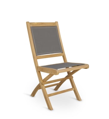 Jardin - Chaise pliante d'extérieur en tissu gris et bois