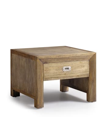 Merapi - Mesa de centro un cajón de madera marrón anch. 60 cm