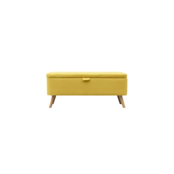 Banquette Coffre Banc De Rangement Pliable Kube En Velours Côtelé - Jaune Pouf En Velours