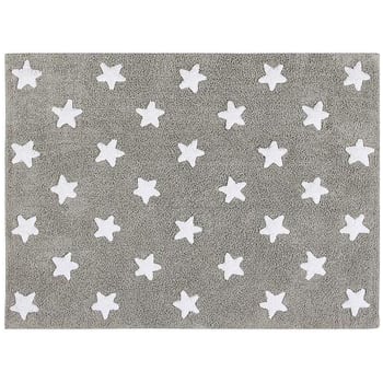 ÉTOILES - Tappeto lavabile con stelle in cotone Grigio-Bianco