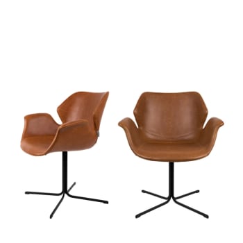 NIKKI - 2 fauteuils de table design cognac