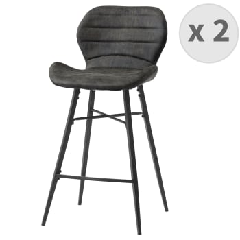 Arizona - Chaise haute industrielle micro vintage marron foncé/métal noir (x2)