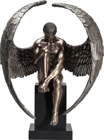 Nude Sad Angel - Statue ange assis en bronze et polyrésine H63
