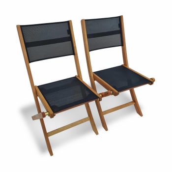 Almeria - Lot de 2 chaises pliantes en bois d'Eucalyptus FSC huilé noir