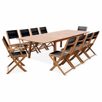 Almeria - Table de jardin extensible 10 chaises en bois d'Eucalyptus noir