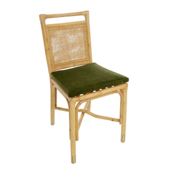 RIVIERA - Chaise rotin et velours vert