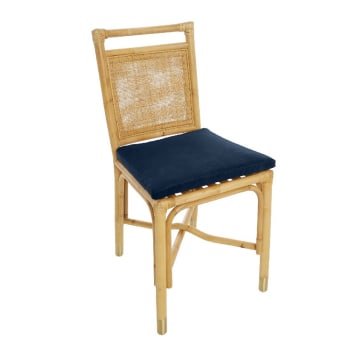 RIVIERA - Chaise rotin et velours bleu